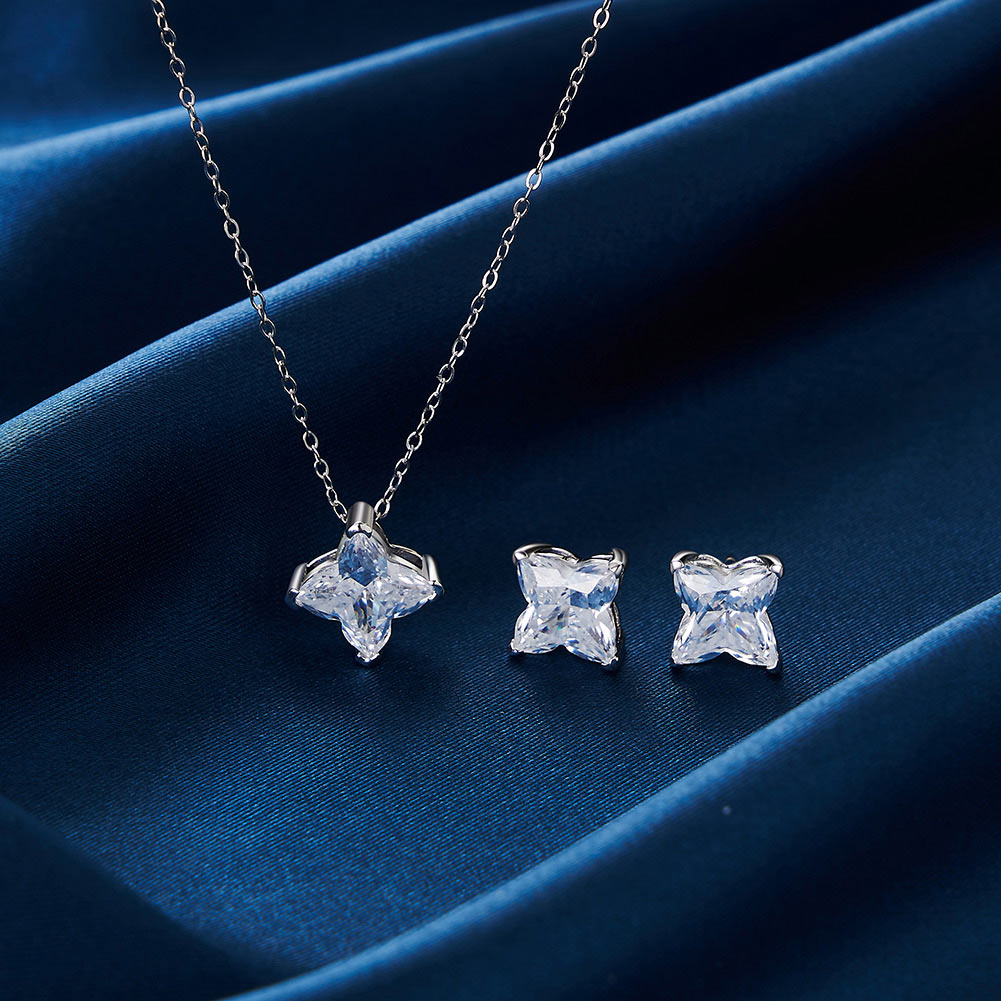 "FLOWER" WHITE GOLD SILVER SET